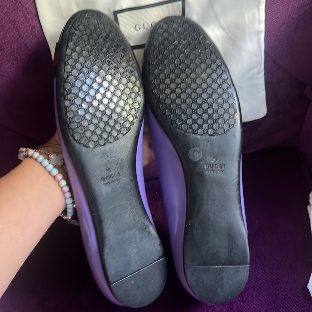 GUCCI SIZE 39 PURPLE BALLET FLATS W/ ICONIC RED &GREEN STRIPE GOOD CONDITION🇮🇹 - Picture 2 of 7